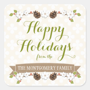 Pine Cone and Flowering Laurel with Berries Square Sticker