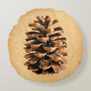 Pine Cone And John Muir Quote Round Pillow