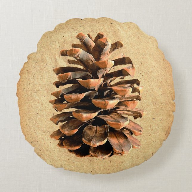 Pine Cone And John Muir Quote Round Pillow (Front)