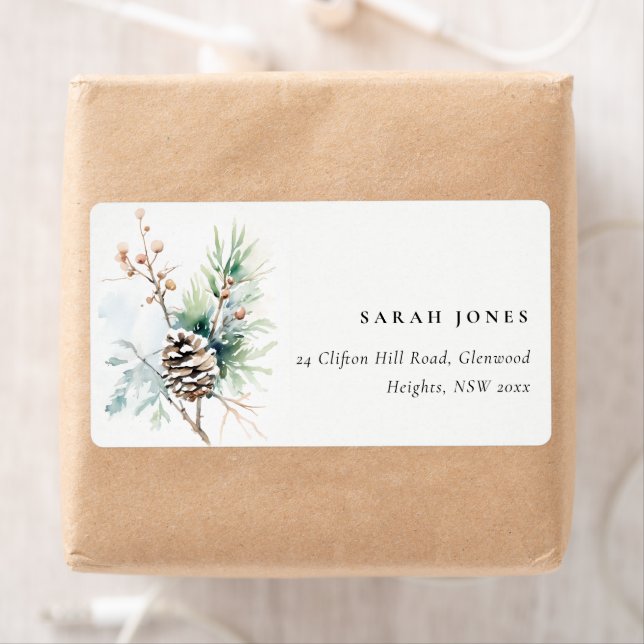 Pine Cone Aquarelle Baies d'hiver Adresse (En situation)