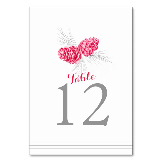 Pine cône art rouge blanc mariage numéro de table (Dos)