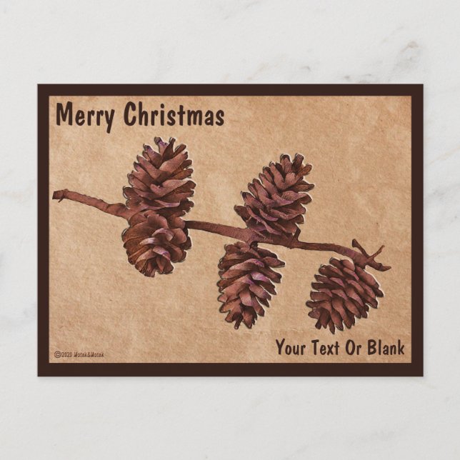 Pine Cone Branch on Old Paper Postcard (Front)