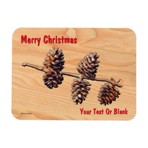 Pine Cone Branch On Wood Magnet