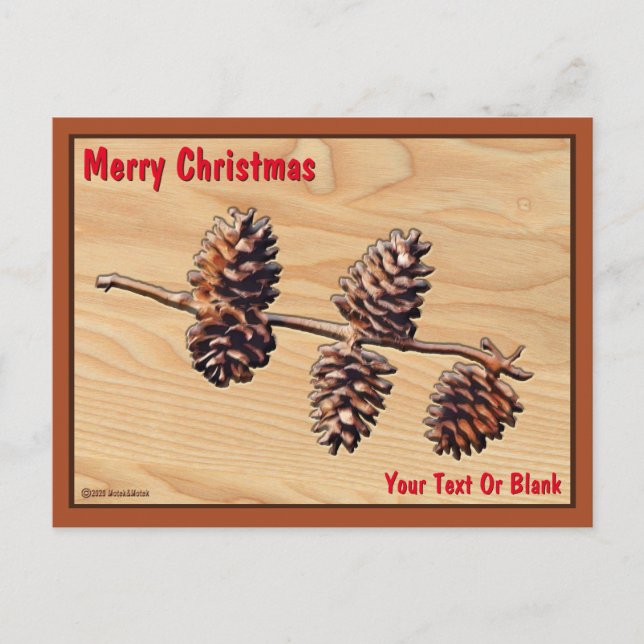 Pine Cone Branch On Wood Postcard (Front)