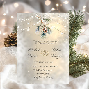 Pine Cone Branch String Lights Wedding Invitation