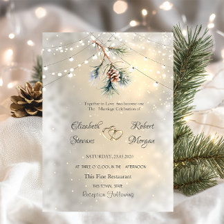 Pine Cone Branch String Lights Wedding Invitation