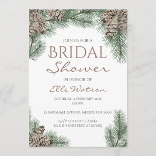 Pine Cone Bridal Shower Invitation, Winter Wedding Invitation