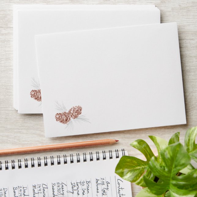 Pine cone brown grey drawing wedding envelope (Stacked)