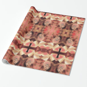 Pine Cone Fir Kaleidoscopic Design Peach Pink Wrapping Paper