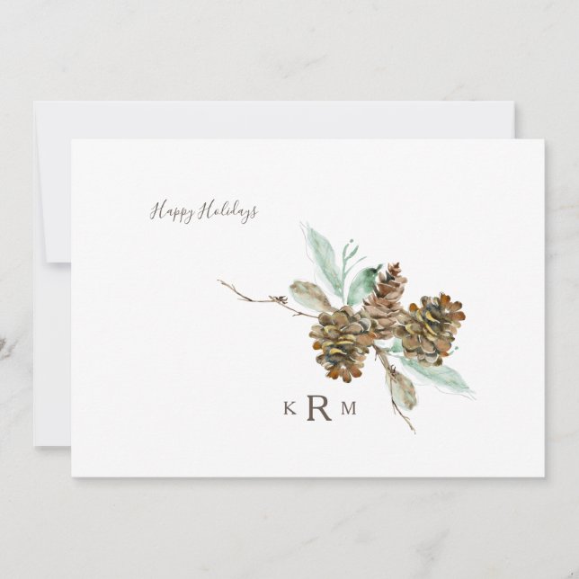  Pine Cone Foliage Holiday Monogram Photo Card (Front)