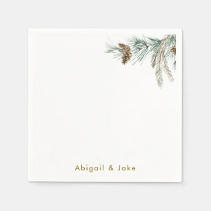 Pine Cone Foliage Personalized Holiday Cocktail Napkin