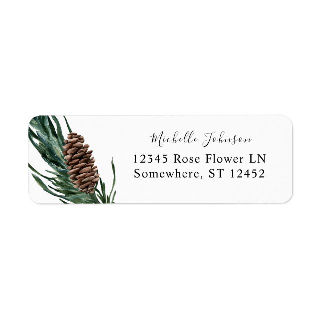 Pine Cone & Greenery Adresse de retour Label (Devant)