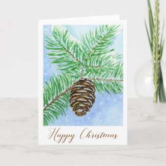 Pine Cone Happy Christmas Watercolour Card