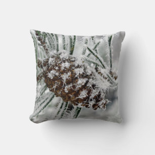 Pine Cone in the Snow Throw Pillow