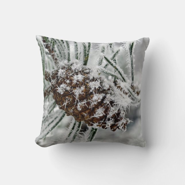 Pine Cone in the Snow Throw Pillow (Front)
