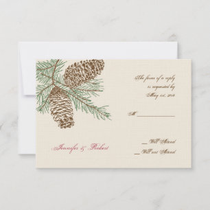 Pine Cone Nature on Cream Wedding Response Card