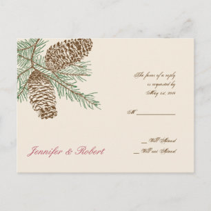 Pine Cone Nature on Cream Wedding RSVP Postcard