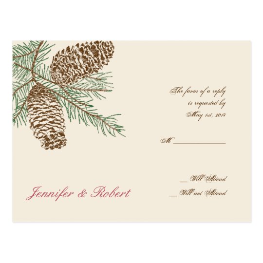 Pine Cone Nature on Cream Wedding RSVP Postcard