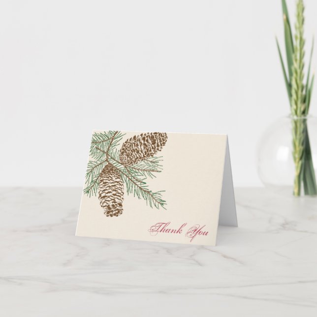 Pine Cone Nature sur Crème Mariage Carte de remerc (Devant)
