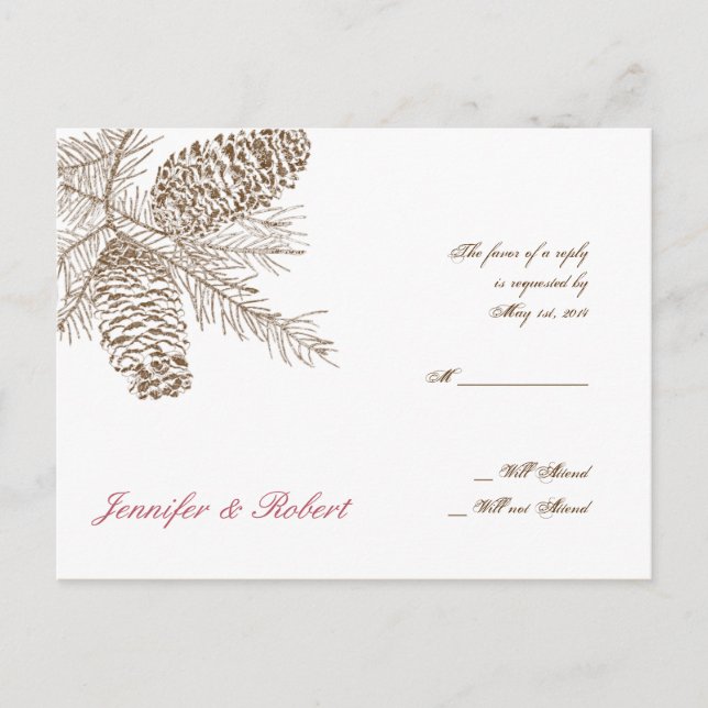 Pine Cone Nature Wedding Carte postale RSVP (Devant)