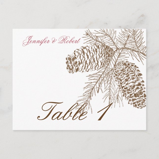 Pine Cone Nature Wedding Table Number Postcard (Front)