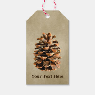 Pine Cone On Brown Paper Gift Tags