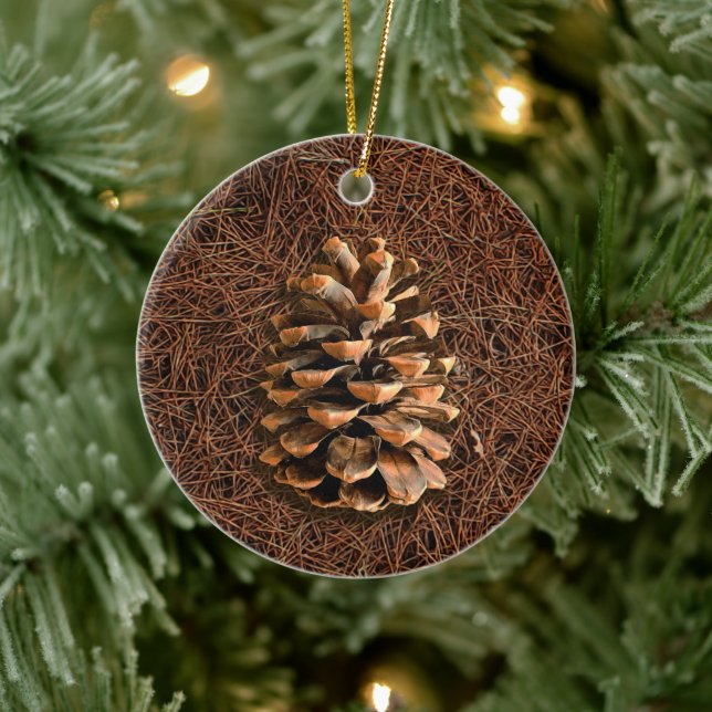 Pine Cone On Fallen Needles Ceramic Ornament (Tree)
