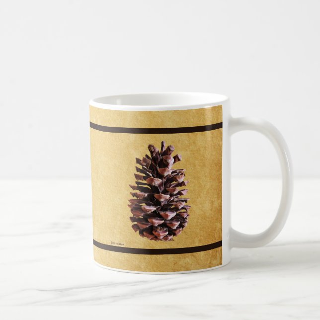 Pine Cone On Vintage Paper Coffee Mug (Right)