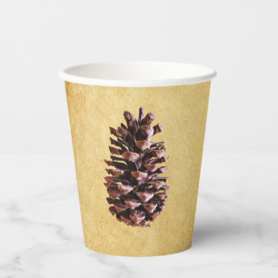 Pine Cone On Vintage Paper Cups