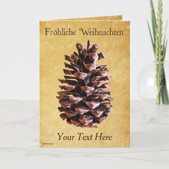 Pine Cone On Vintage Paper - Fröhliche Weihnachten Card (Front)
