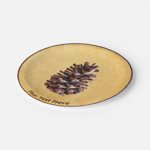 Pine Cone On Vintage Paper Paper Plate