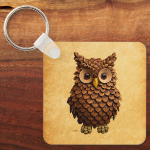 Pine Cone Owl Keychain
