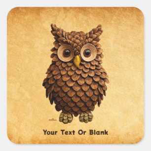 Pine Cone Owl Square Sticker