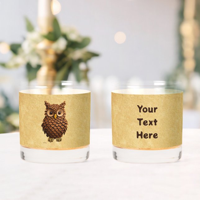 Pine Cone Owl Whiskey Glass (Insitu (Wedding))