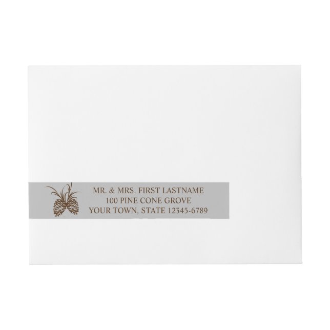 Pine Cone Silhouette Silver Grey and Brown Address Wraparound Address Label (Front)