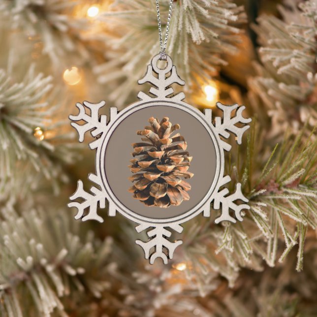 Pine Cone Snowflake Pewter Christmas Ornament (Tree)