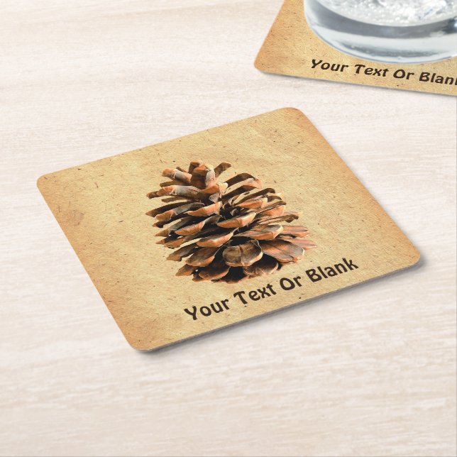 Pine Cone Square Paper Coaster (Angled)
