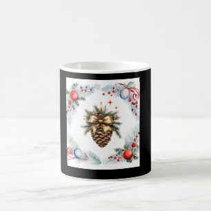 Pine Cone Surrounded By Wreath And Ornaments Coffee Mug