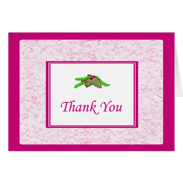 Pine Cone Thank You Card With Pink Border (Front Horizontal)