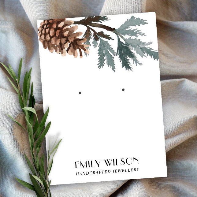 PINE CONE TREE BRANCH FOREST STUD EARRING DISPLAY BUSINESS CARD (Creator Uploaded)