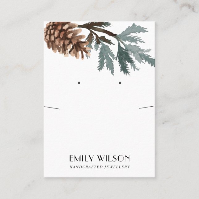 PINE CONE TREE BRANCH NECKLACE EARRING DISPLAY BUSINESS CARD (Front)