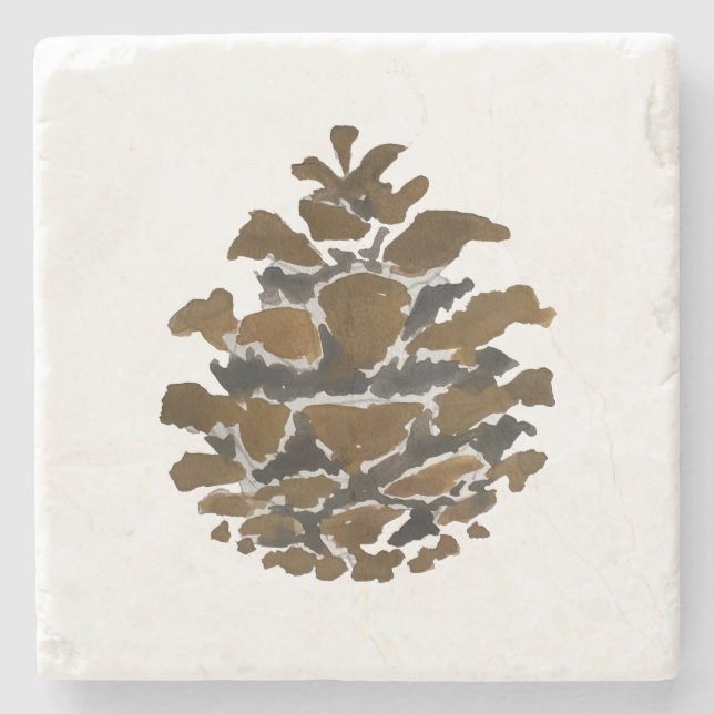 Pine cone Wilderness Christmas Painting Stone Coaster (Front)
