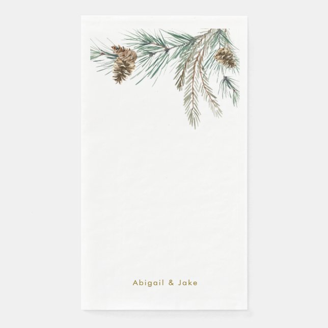 Pine Cone Winter Foliage Personalized Holiday Napkin (Front)