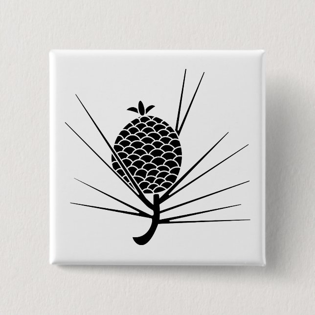 Pine cone with needles 2 inch square button (Front)