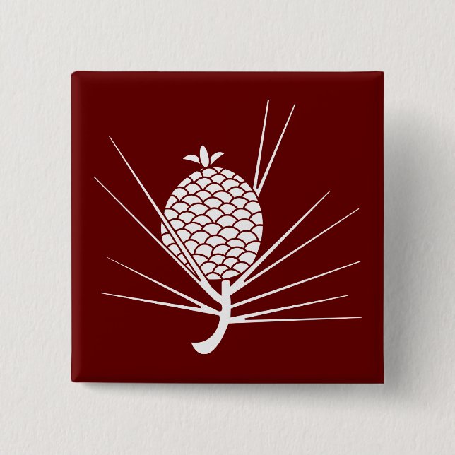 Pine cone with needles 2 inch square button (Front)