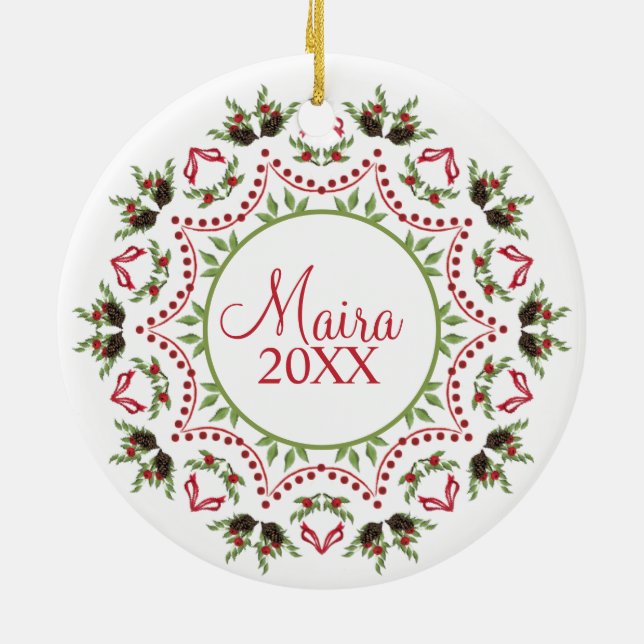 Pine cones and berries Mandala photo Ornament (Back)