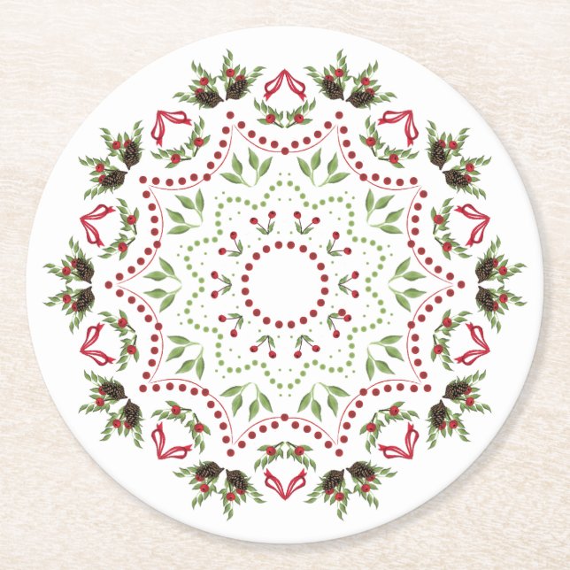 Pine cones and berries paper coaster (Front)