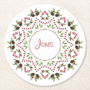 Pine cones and berries paper coaster personalized