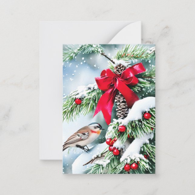 Pine cones and bird budget mini Christmas Card (Front)