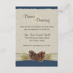 Pine Cones and Burlap Navy Blue Reception Invitation
